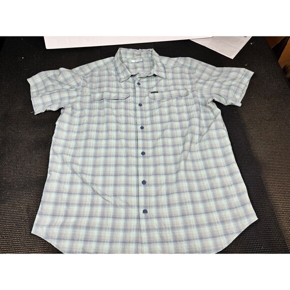 Columbia PFG Fishing Shirt Mens XL‎ Green Blue Plaid Vented Regular Fit - Picture 1 of 5